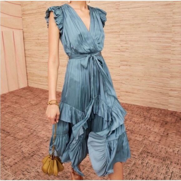 Ulla Johnson Dresses & Skirts - Ulla Johnson Abella Pleated Ruffle Midi Dress Atlantic Blue Size 10